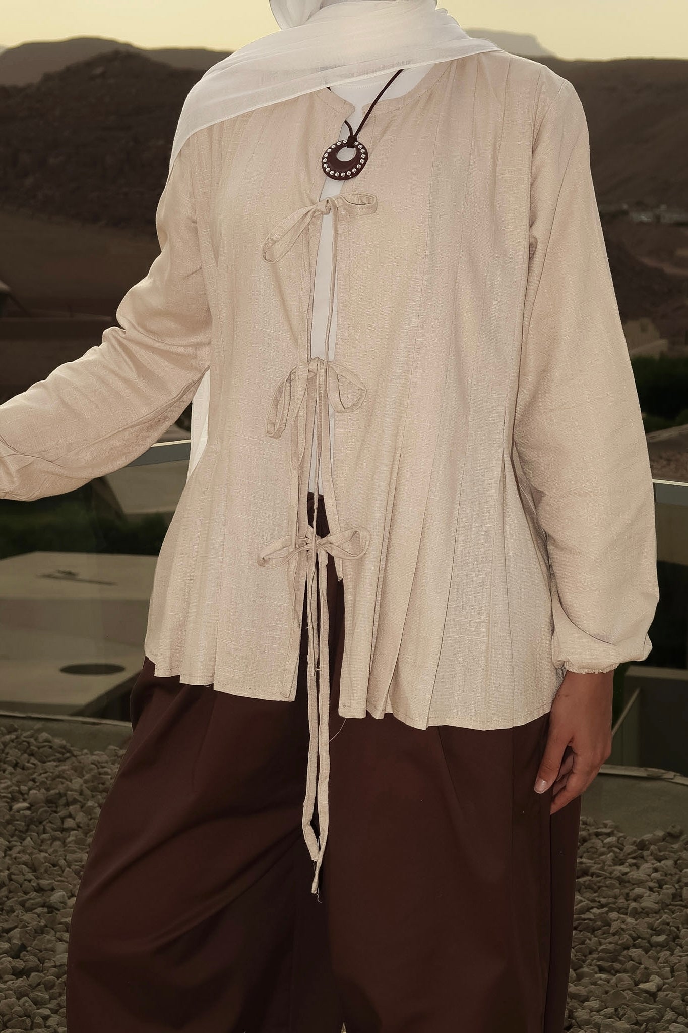 The Linen Bow Top in Beige