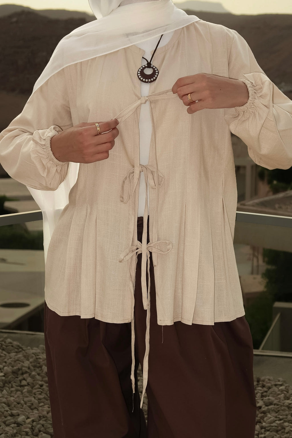 The Linen Bow Top in Beige