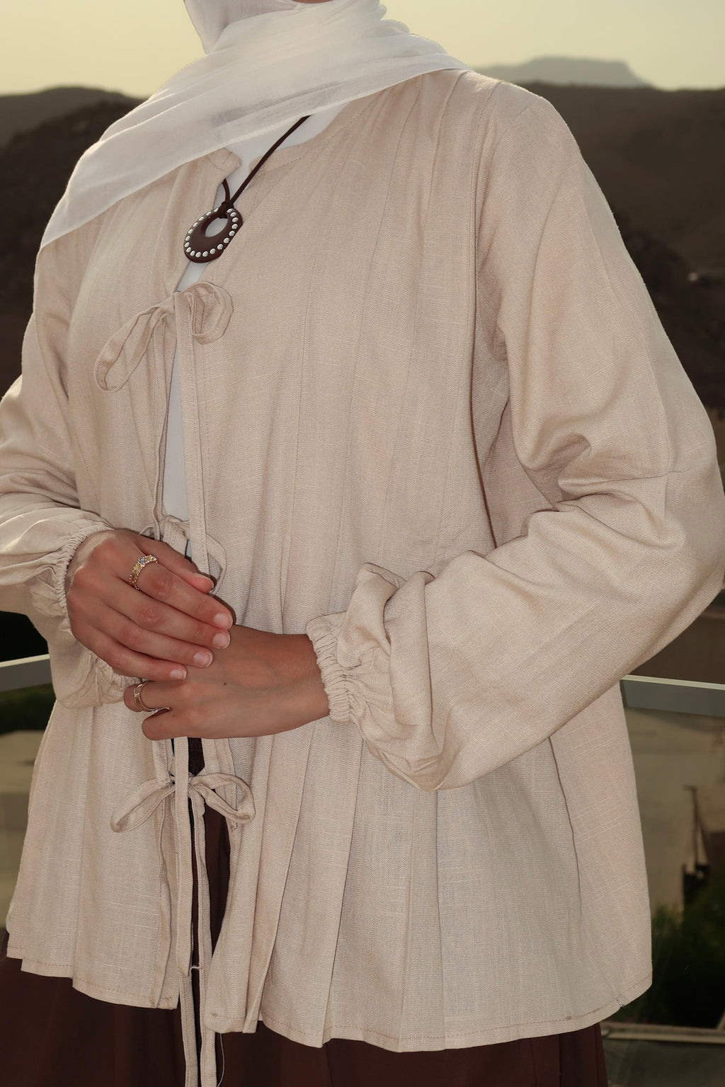 The Linen Bow Top in Beige
