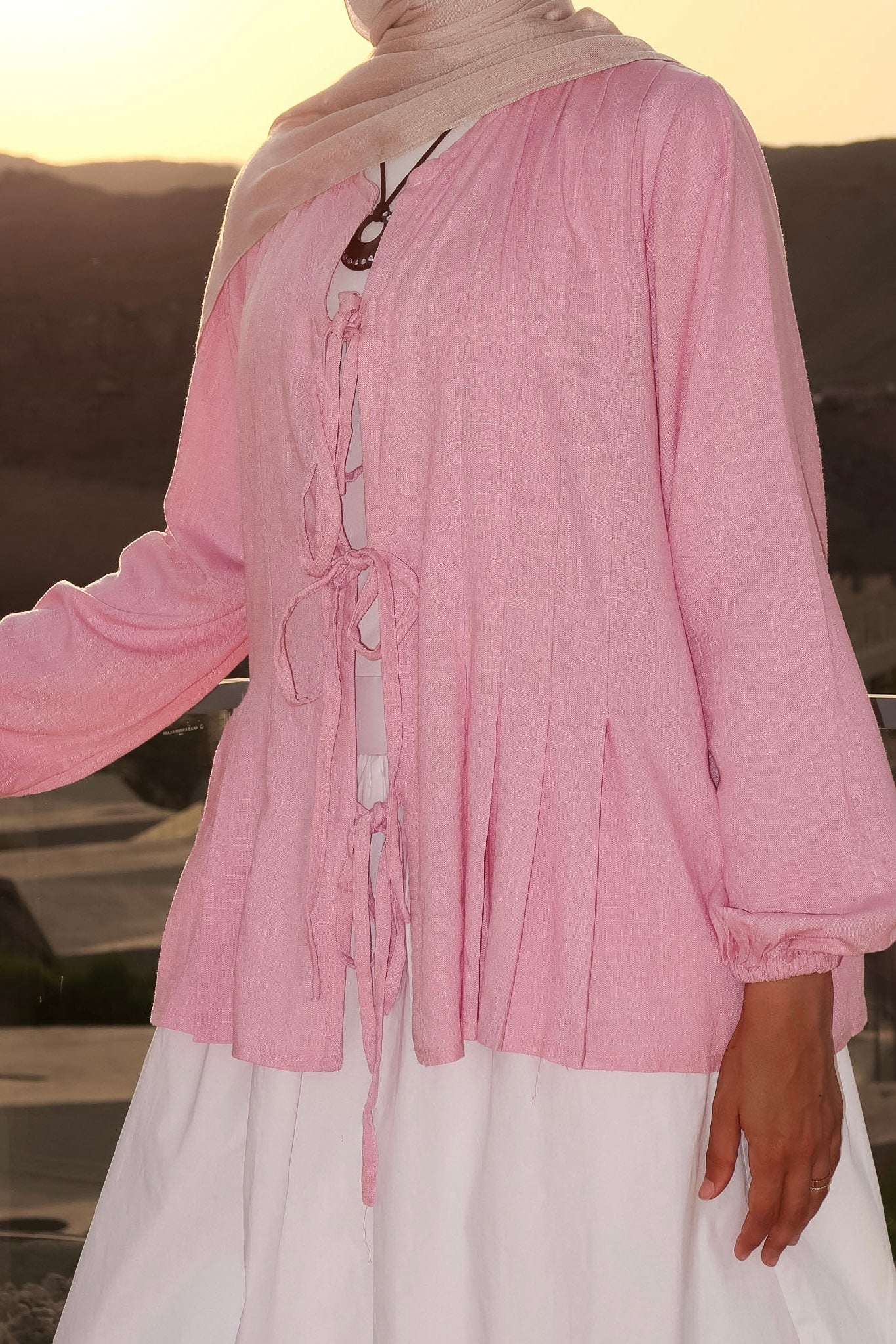 The Linen Bow Top in Pink