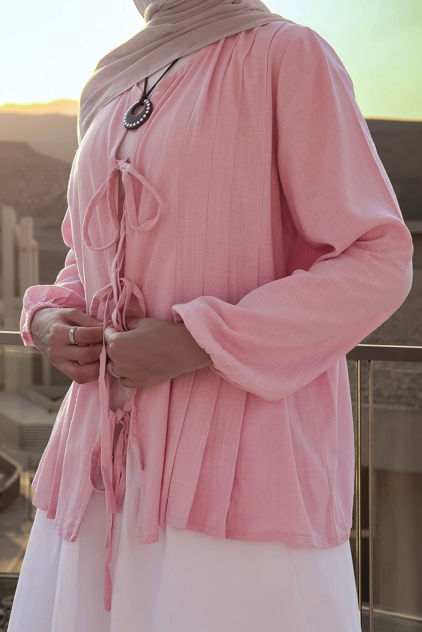 The Linen Bow Top in Pink