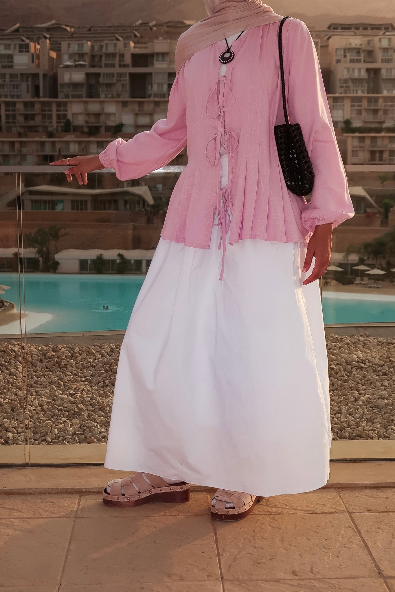 The Linen Bow Top in Pink