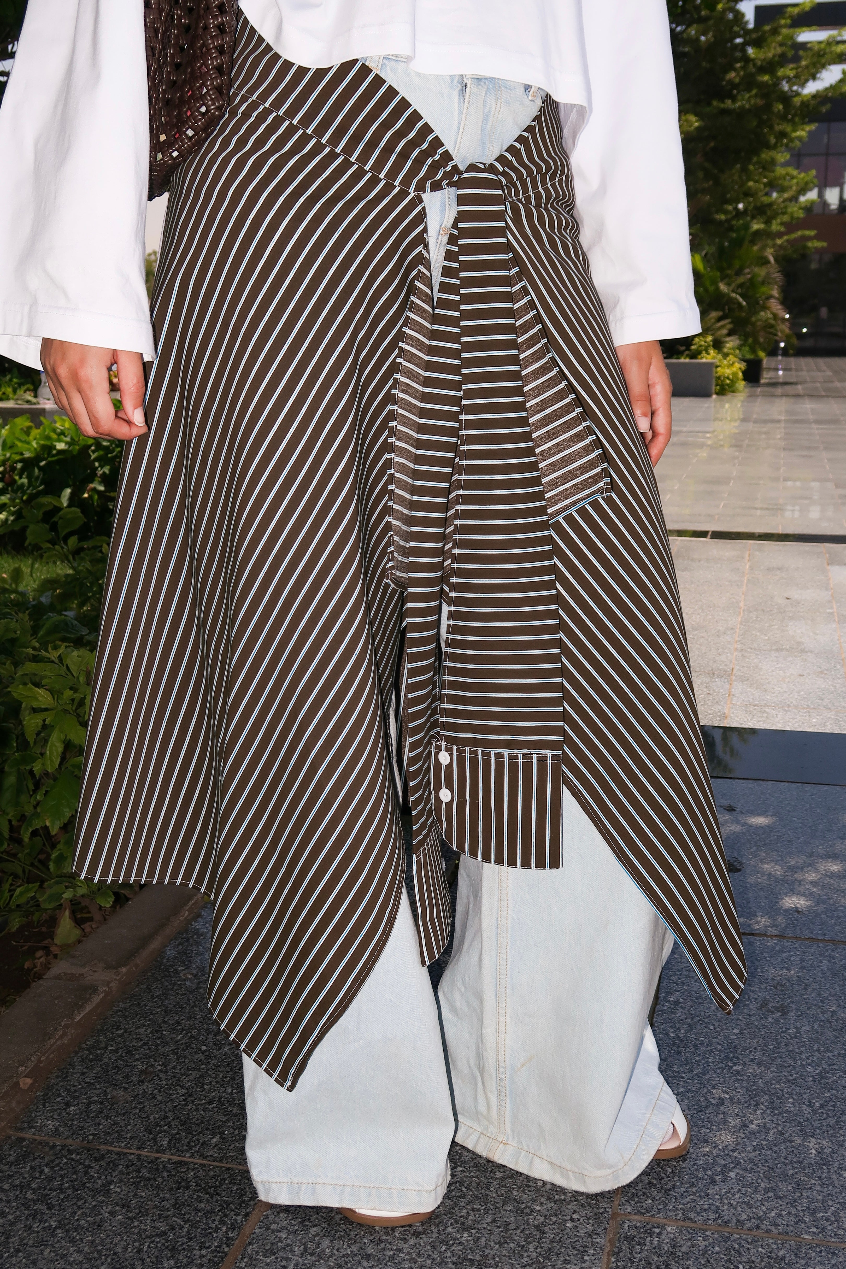 The Brown Striped Waist-tied Shirt