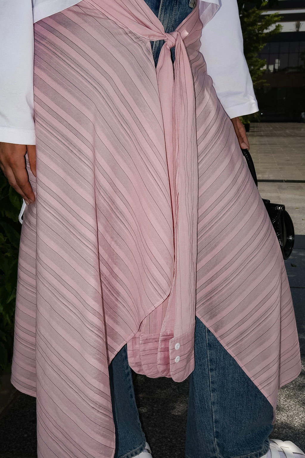 The Pink Striped Waist-tied Shirt