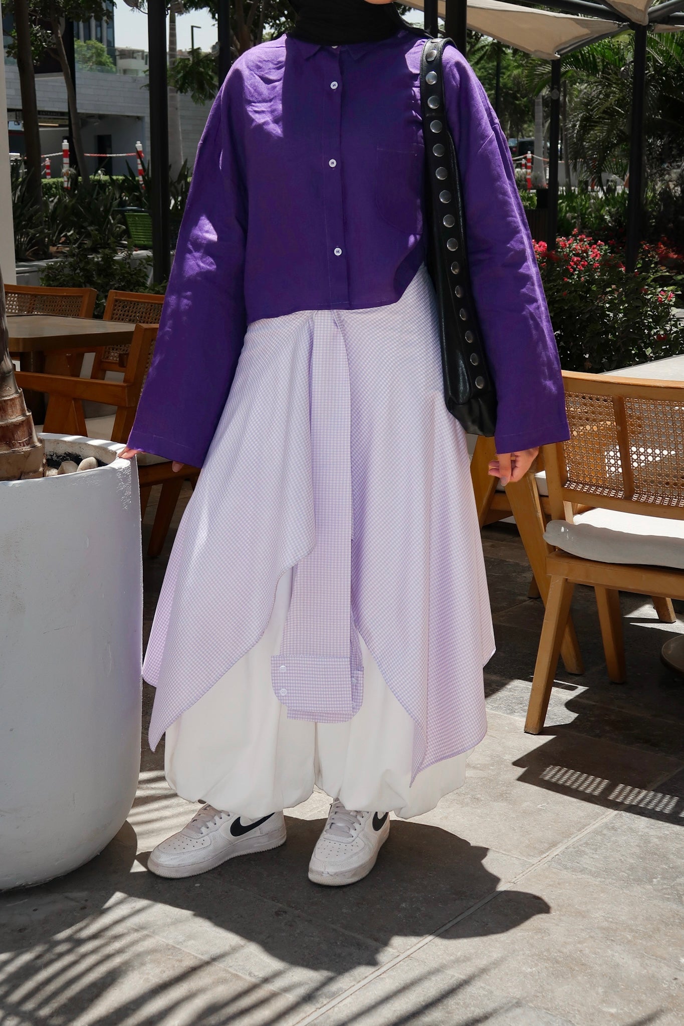 The Lilac Checkered Waist-tied Shirt