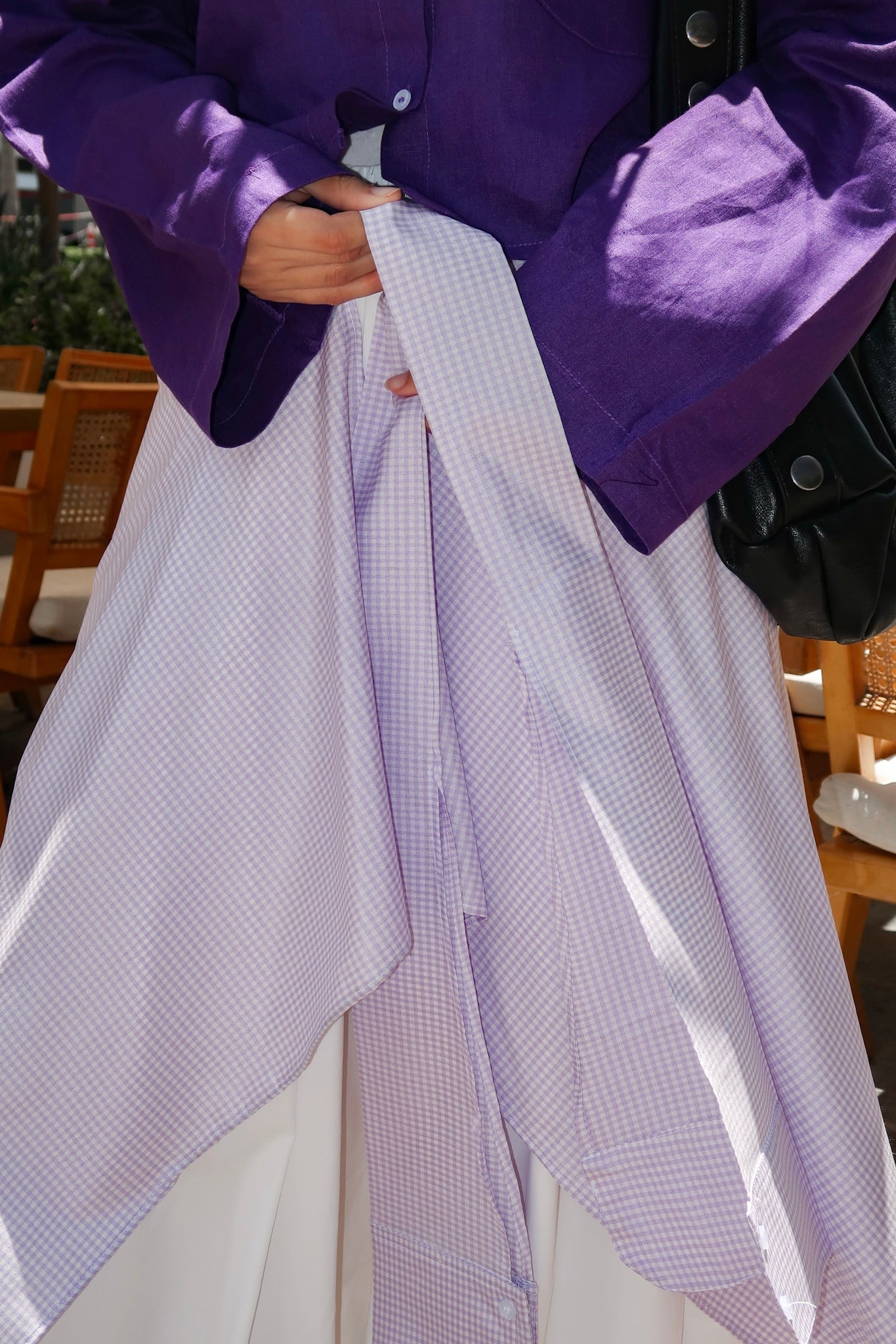 The Lilac Checkered Waist-tied Shirt