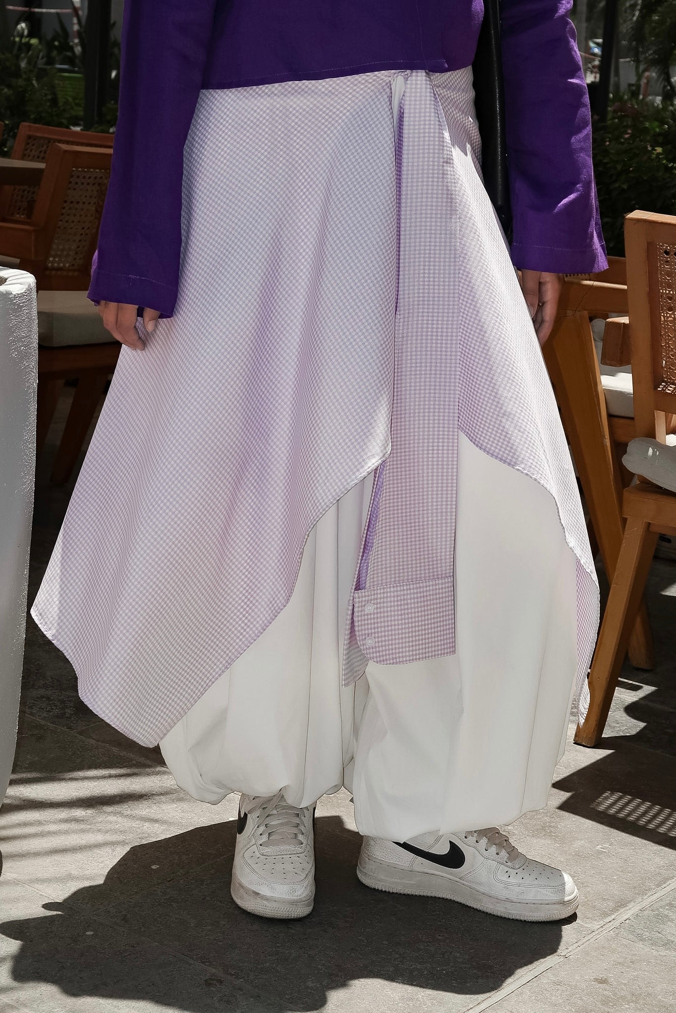 The Lilac Checkered Waist-tied Shirt