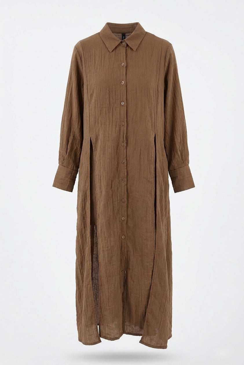 The Crushed Long Shirt in Brown