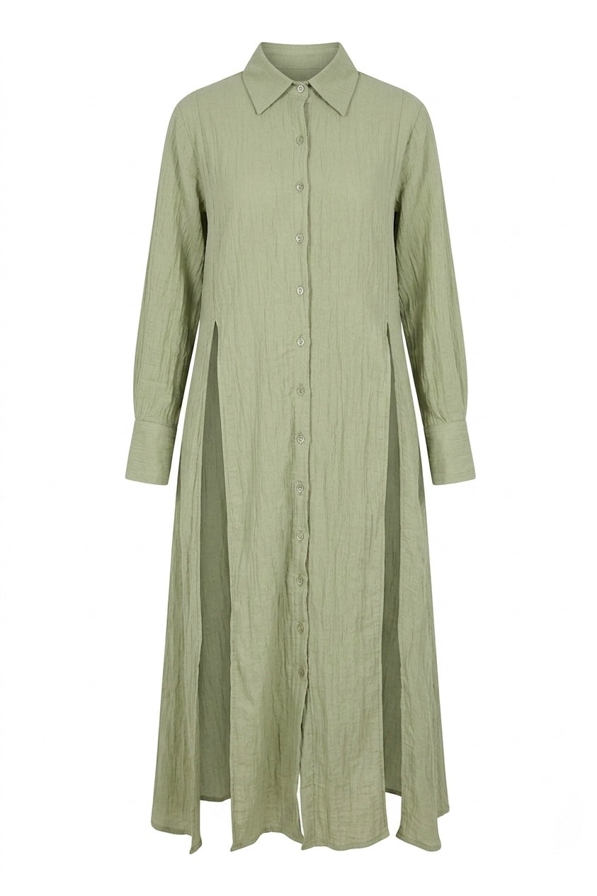 The Crushed Long Shirt in Sage Green